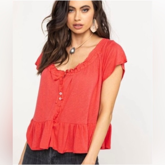 Free People Tops - Free People Charlie Red-Orange Ruffled Feminine